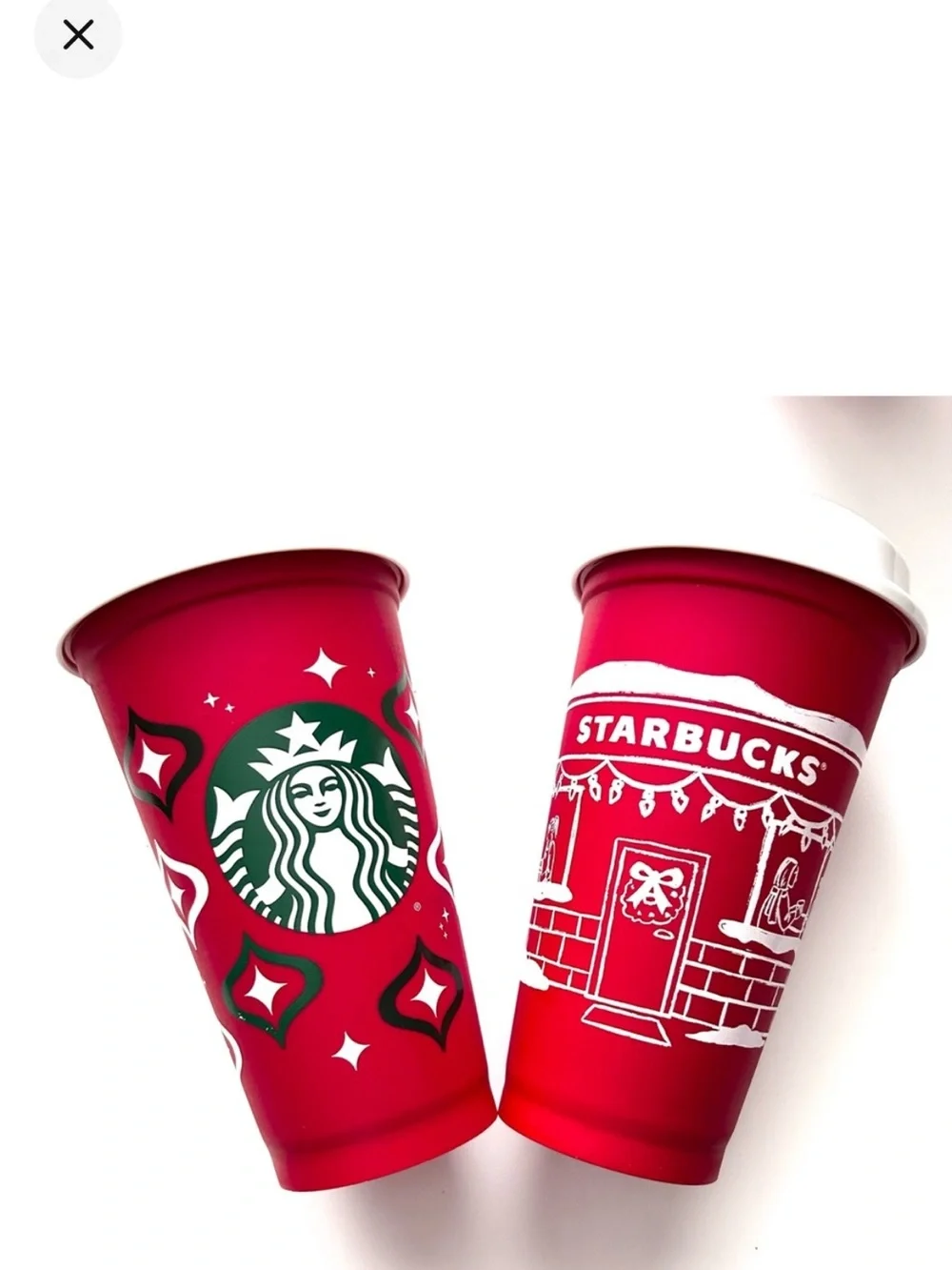 Set of 2 New Starbucks Reusable Red Holiday Christmas Plastic Cups w/ Lids
